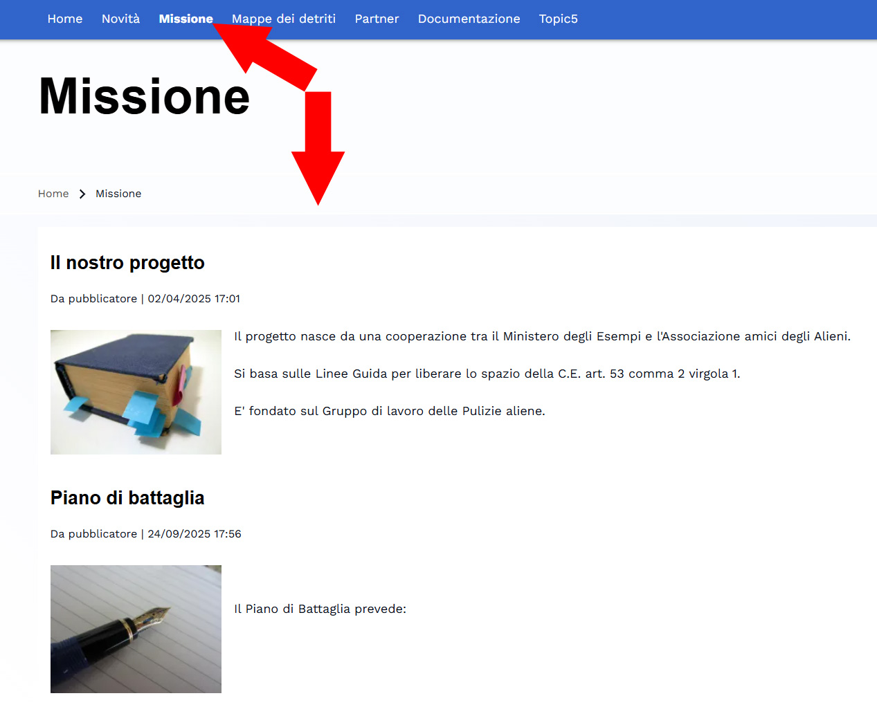 navigazione per sezione